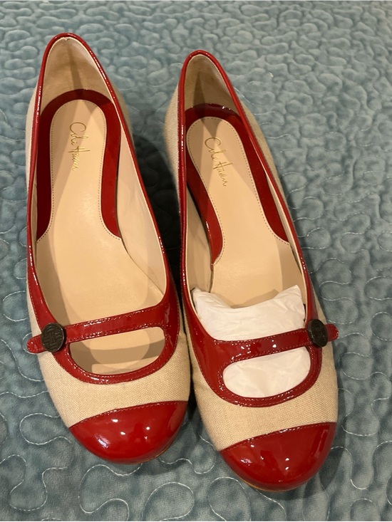 Cole Haan Shoes - Cole Haan Red and Natural Canvas Mary Jane Flats